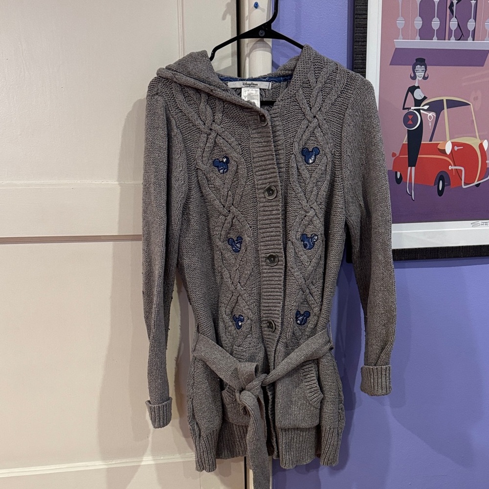Disney Gray Knit Sweater with paisley Mickey Mouse details